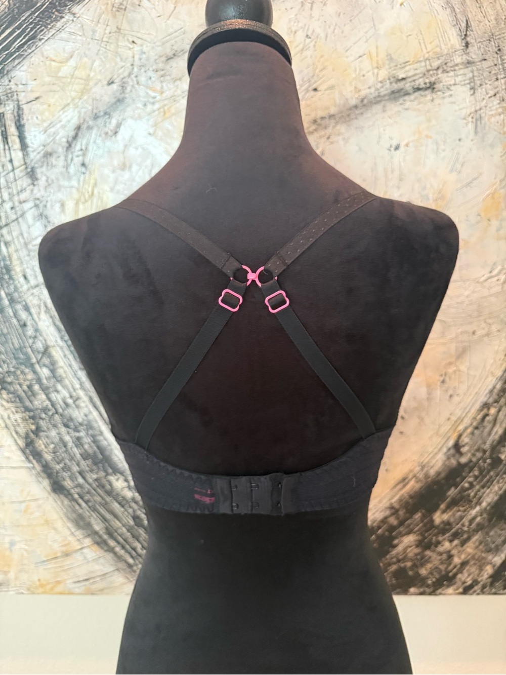 Lined Black Dot-Striped Underwire Bra with Pink Bow Accents - Picture 3 of 7